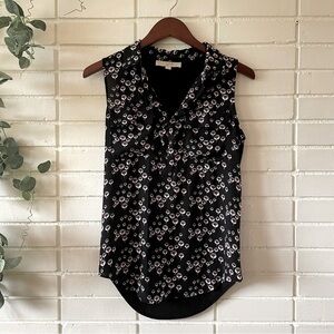 Black LOFT Blouse with Floral Print and Collar - S